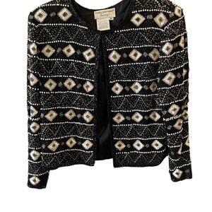 Vintage Papell Boutique Evening Beaded Silk Jacket medium boxCV
